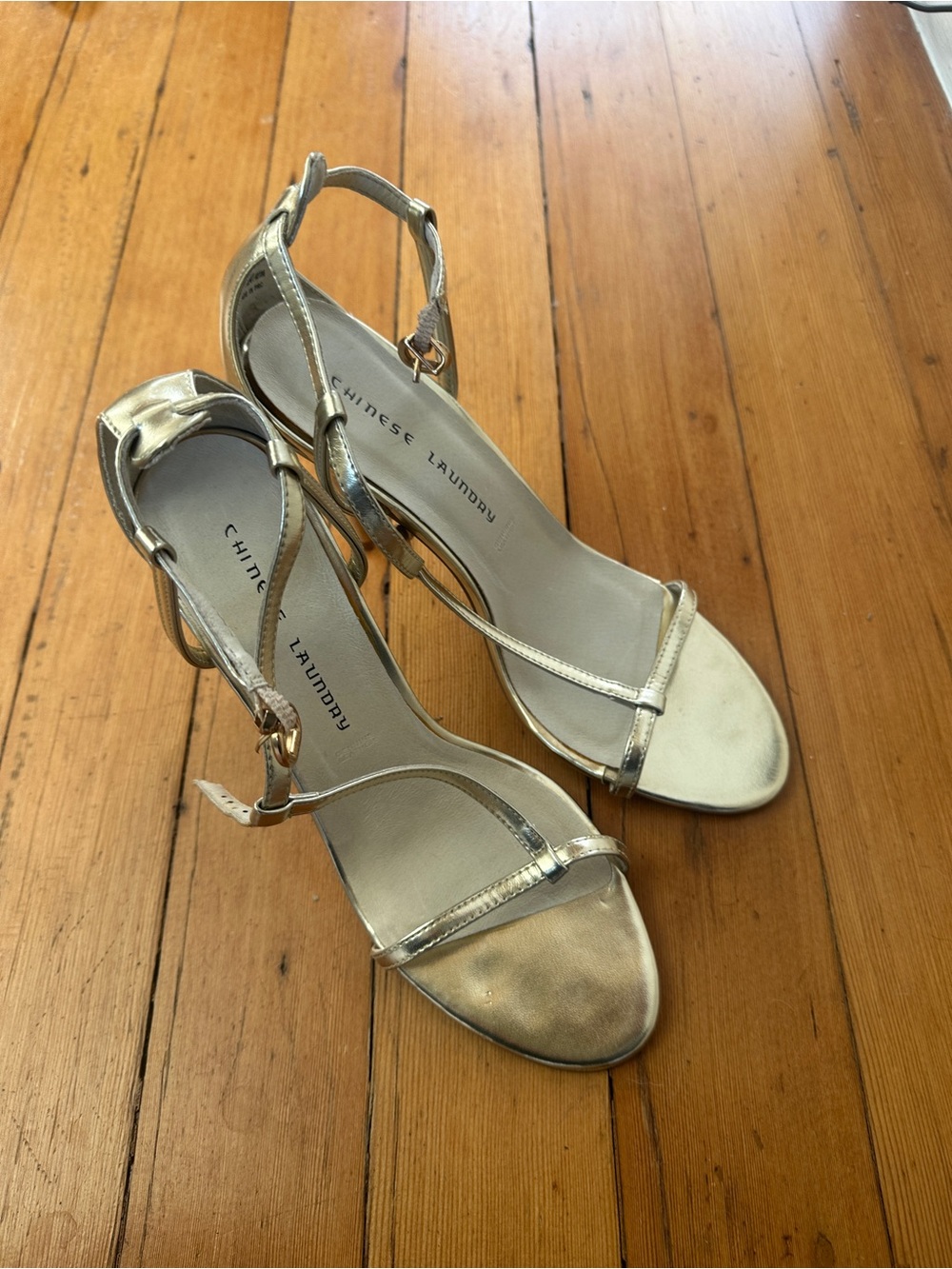 Chinese Laundry Gold Metallic T-Strap Sandal